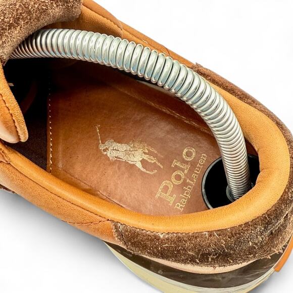 Polo Ralph Lauren Train 89 Tan Mens 9 Leather Sneaker Lace Up Trainers Retro 70s - Picture 9 of 10